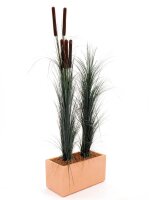 Reed grass with cattails,dark-green,152cm