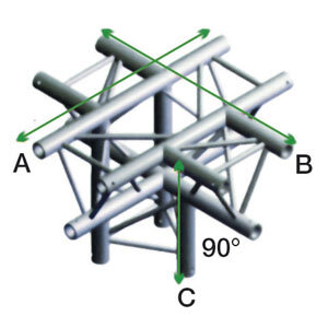 Milos Pro-30 Triangle F Truss, Cross + down 5-way, apex down, 71 cm, ACF53, 90° corner