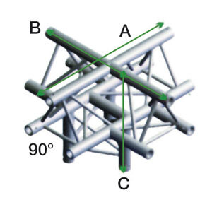 Milos Pro-30 Triangle G Truss, Cross + down, 5-way, apex up -71 cm, ACU52, 90° corner