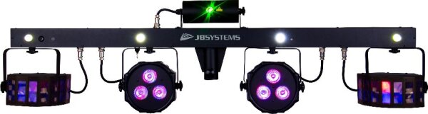 JB Systems Party Bar, 2x Derby-Effekt, 2x LED-Scheinwerfer, 1x Laser (R/G), 4 Strobe-LED, 1x Fernbedienung, inkl. Case