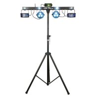 Showtec QFX, kompaktes Lichtset, LED Spot, Derby, Laser, Strobe, inkl. Stativ, Tasche und IR-Fernbedienung