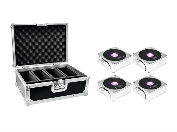 Eurolite Set 4x AKKU Flat Light 1 silber + Case