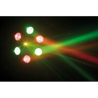 Showtec Airwolf, rotierender LED-Effekt, 6x 8 Watt RGBW-LED, 130mW RG-Laser, 24x 0,5 Watt-LED Strobe