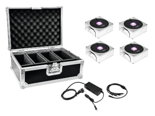 Eurolite Set 4x AKKU Flat Light 1 chrome + Case + Charger