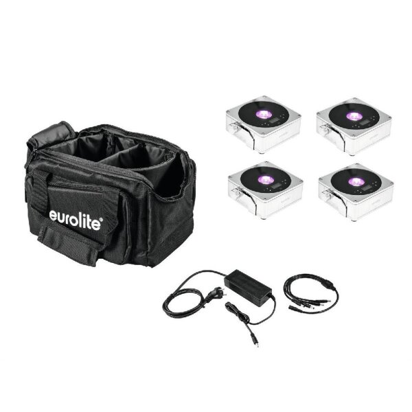 Eurolite Set 4x AKKU Flat Light 1 chrome + Soft-Bag + Charger