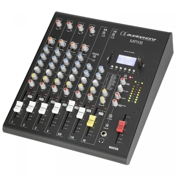 Audiophony MPX8, 8-Kanal Mischpult, Kompressor, DSP, USB-/SD-/Bluetooth-Player