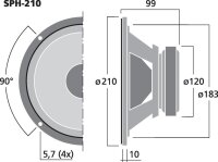 Monacor SPH-210, Hi-Fi-Tiefmitteltöner, 50 W, 8 Ohm