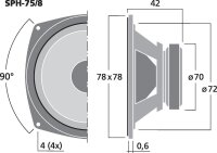 Monacor SPH-75/8, Hi-Fi-Miniatur-Tiefmitteltöner, 15...