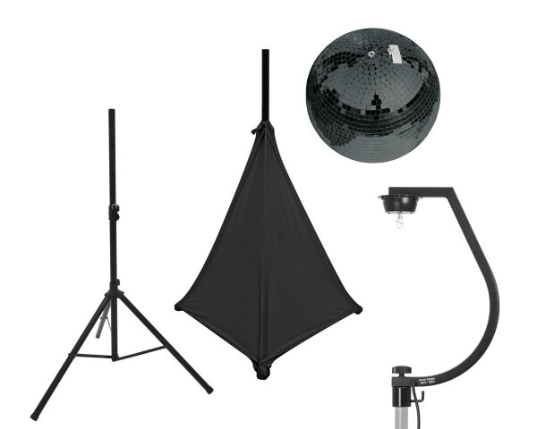 Eurolite Set Spiegelkugel 30cm schwarz mit Stativ und Segel schwarz