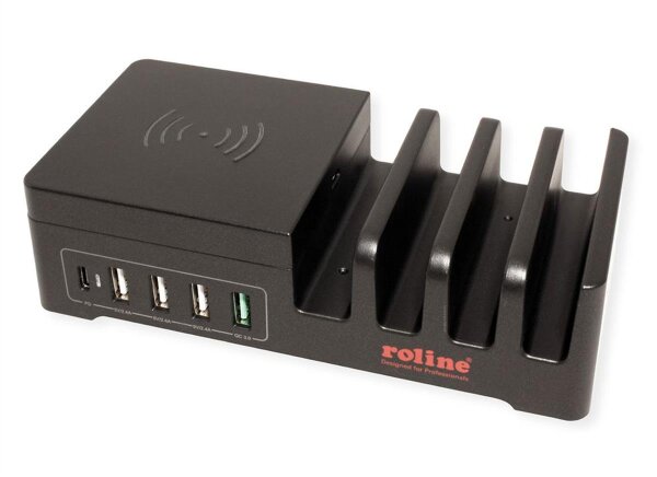 Roline USB Ladestation, 5 Ports + Wireless Charging Pad