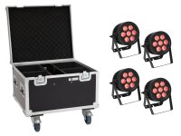 Eurolite Set 4x LED IP PAR 7x8W QCL Spot + Case with wheels