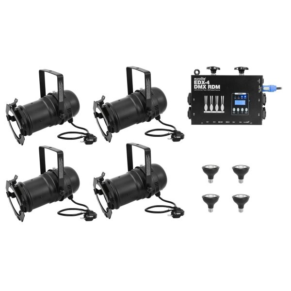 Eurolite Set 4x PAR-30 Spot sw dim2warm + EDX-4 DMX RDM LED Dimmer pack