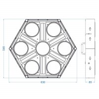 Briteq BTX-Skyran, sechseckiger Eycatcher, Multieffekt, 7x 80 Watt WW/A-LED, 120x 3 Watt LED weiss, 604x 0,5 Watt RGB LED, DMX/RDM