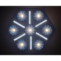 Briteq BTX-Skyran, sechseckiger Eycatcher, Multieffekt, 7x 80 Watt WW/A-LED, 120x 3 Watt LED weiss, 604x 0,5 Watt RGB LED, DMX/RDM