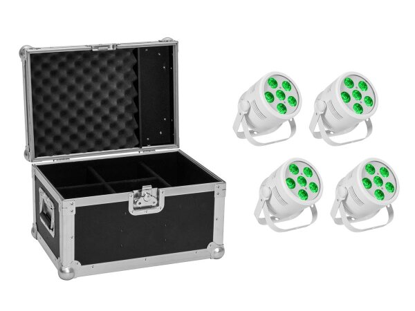 Eurolite Set 4x LED Silent PAR 6 QCL Floor wh + Case