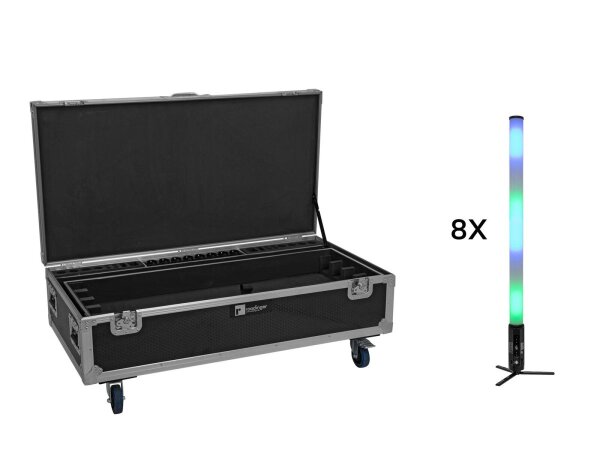 Eurolite Set 8x AKKU IP Pixel Tube 360° PRO CRMX + Flightcase mit Rollen und Ladefunktion