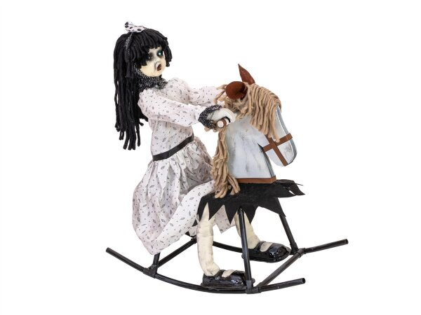 Halloween Figur Mädchen auf Schaukelpferd, animiert, 72cm