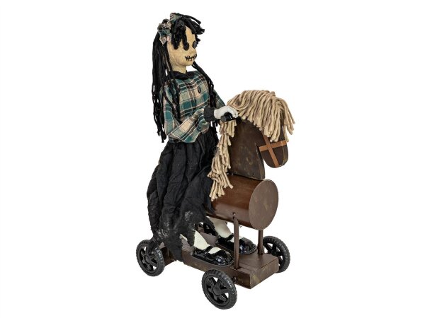 Halloween Figur Mädchen auf Pony, animiert, 90cm