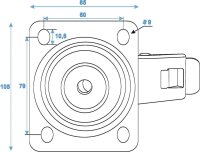 Lenkrolle 100mm -Blue Wheel-, mit Bremse